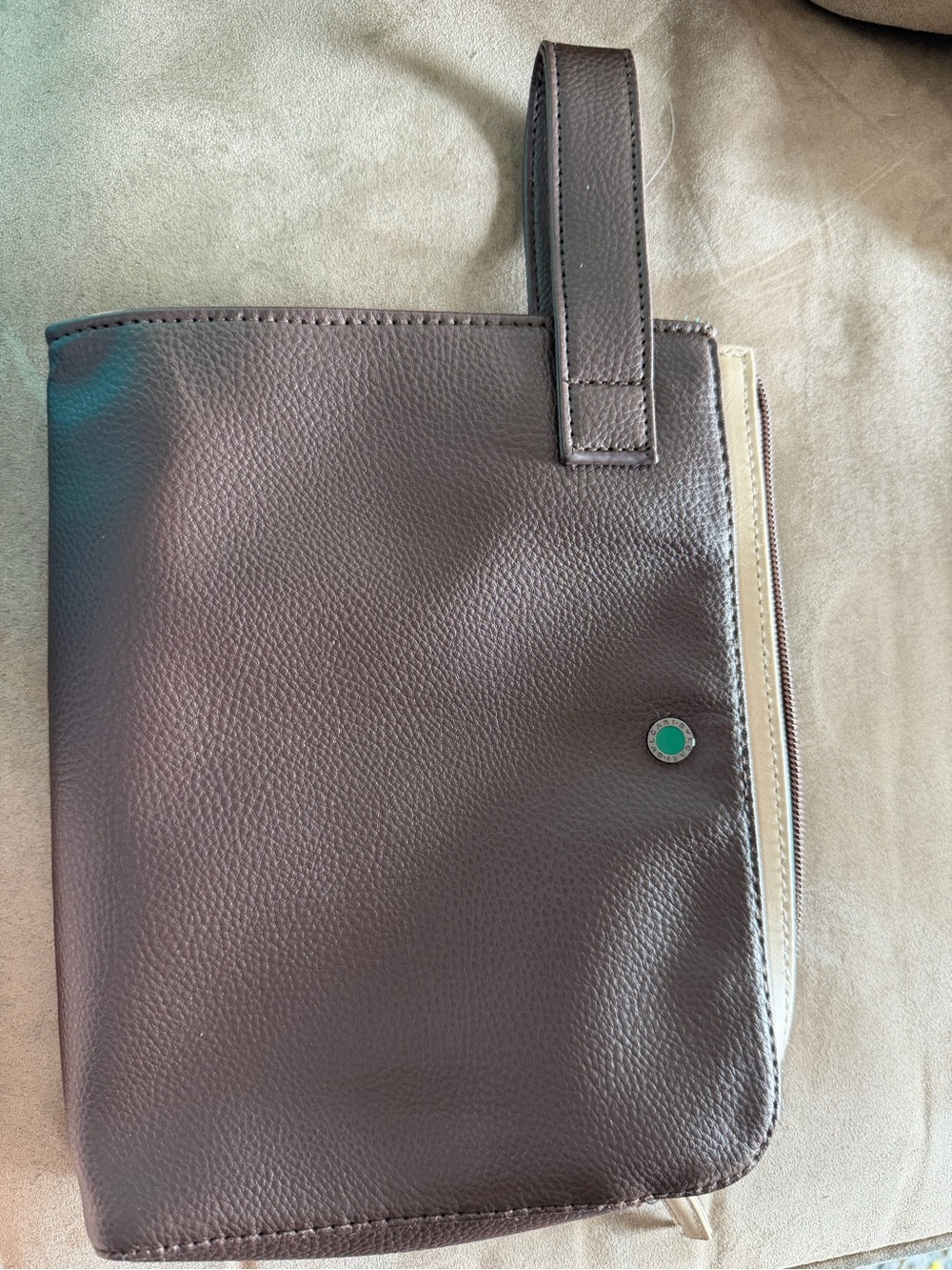 Bulgari Pebbled Leather Wristlet Bag in Dark Gray with Green Accent